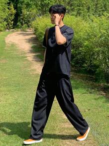 DAZY Solid Navy Blue Men's T-Shirt Set, Summer - Navy Blue - View 6