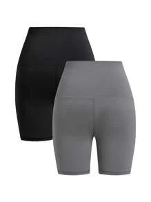 SHEIN Clasi Leggings skinny taille haute pour femmes, pantalons d'équitation avec poches latérales, lot de plusieurs couleurs - Multicolore - Voir 2