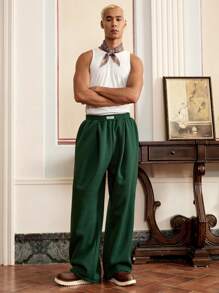 SWAVVY 3pcs/Set Men's Standard Size Casual Loose Pleated Straight Leg Jogger Pants
