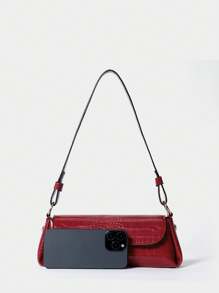 SHECARRY 女士单肩包 PU 皮革 秋冬 校园 旅行 通勤 工作 优雅 精致 豹纹 法棍包 - 紅色 - 查看 6