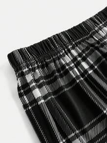 2 chiếc/bộ Dozemod Áo phông họa tiết chữ thường ngày cho bé gái tuổi teen + Quần kẻ caro, Đồ mặc nhà rộng rãi thoải mái, thích hợp cho cả trong nhà và ngoài trời - Đen và trắng - Xem 8