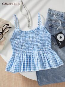 SHEIN Tween Girls Plaid Strap Fashionable Summer Tank Top Summer Outfits For Girls - Blue - View 7