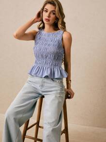 Poéselle Damen Sommer Lässig Streifen Rüschen Saum Trägertop, Rüschen Top