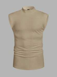 Manfinity RelaxMax Men's Plain Sleeveless Tank Top, Fashionable For Summer - Khaki - View 3