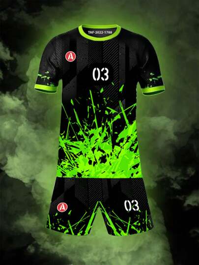 SHEIN Tween Boy Loose Casual Sports Suit, Graphic Print Round Neck Short Sleeve T-Shirt And Shorts 2pcs Set, Suitable For Basketball, Outdoor Sports, Gym