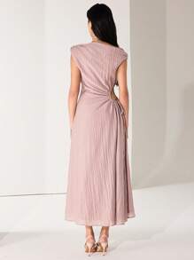 Heiryn Women's Elegant Commuter Lotus Pink Ruffle Asymmetric Neck Sleeveless Dress Summer Outfits For Women   Wedding Guest Dress Women  Off The Shoulder  Pink Dress - Dusty Pink - View 3