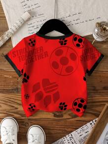 Miraculous Ladybug X SHEIN Camiseta de manga corta con cuello redondo y gráfico de retrato de niña en estilo de dibujos animados, para verano - Blanco - Ver 2