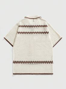 ROMWE MEN Men's Vacation Casual Color Block Trim Hollow Out Knit Sweater - Apricot - View 2
