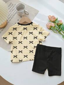 2pcs Girls Casual Simple Short Sleeve Shorts Set, Suitable For Summer - Multicolor - View 2