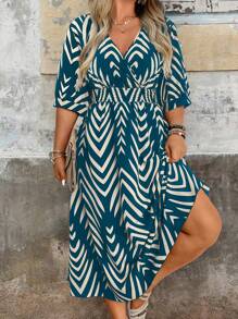 EMERY ROSE Summer Elegant Floral Print Short Sleeve Dress - Blue - View 1