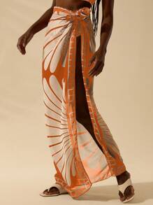 CAJUNI Women's Boho Black & Beige Shell Print Vacation Casual Summer Beach Sarong Skirt, Country Concert