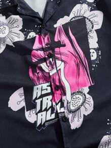 ROMWE MEN Casual 2件套男士动漫印花夏威夷衬衫和短裤套装 - 彩色 - 查看 3