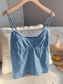 Comfortcana 海军蓝和白色格纹加大码吊带背心，夏季时尚 - 藏蓝色 - 查看 7