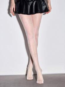 ROMWE Kawaii 1 双女式水晶星装饰黑色长筒袜，适合所有季节 - 白色 - 查看 5