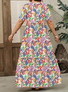 EMERY ROSE Plus Size Paisley Print Casual Retro Resort Style Dress, Suitable For Summer Holiday Chic Dress - Multicolor - View 2