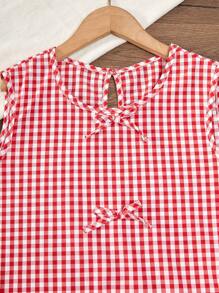 2pcs/Set Teen Girls' Plaid Sleeveless Top And Shorts, Fashionable Summer Outfitholiday,Summer,Travel,Getaway - Red - View 3