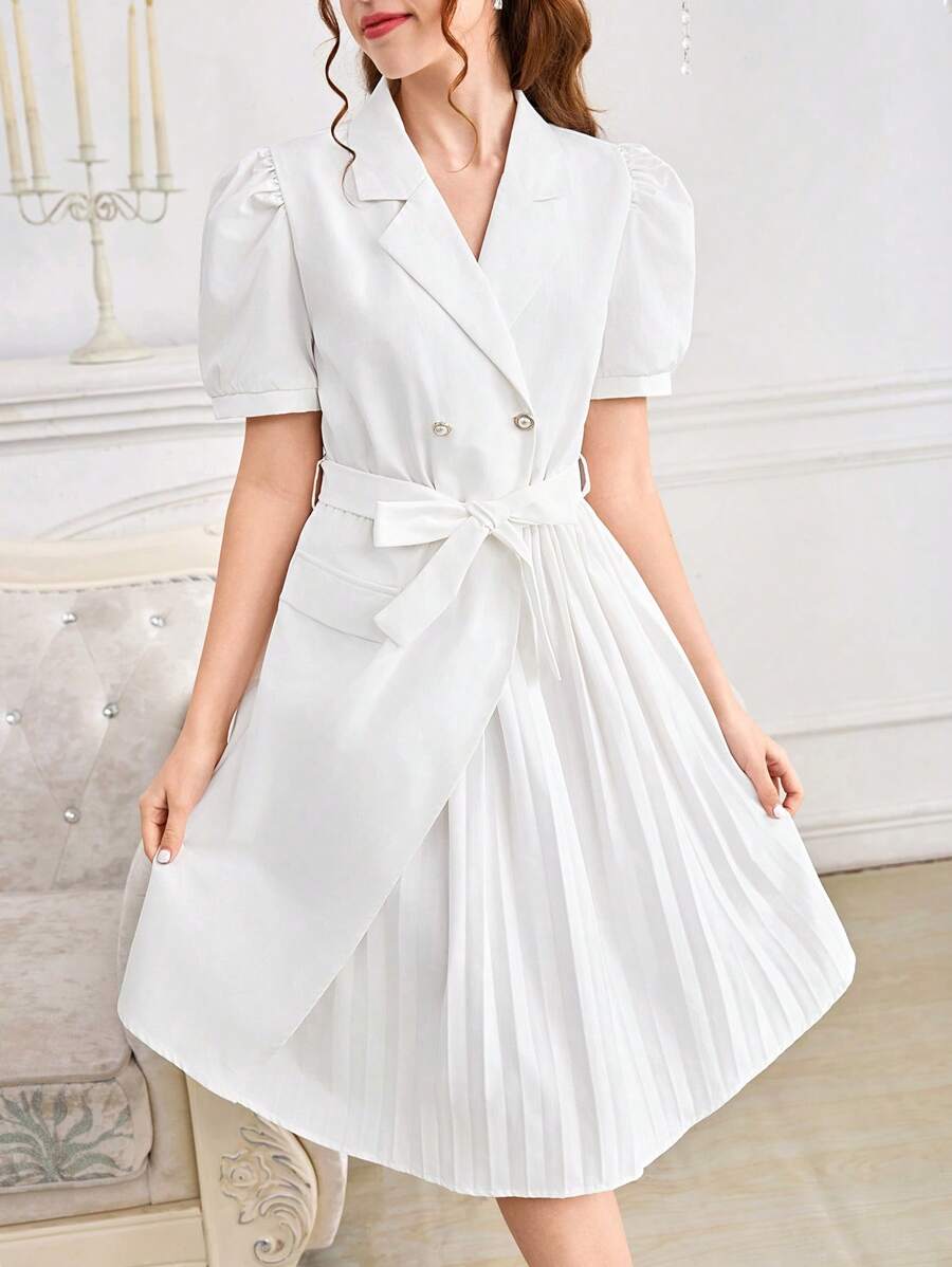 SHEIN Vestido blanco de manga corta elegante para adolescentes - Blanco - Ver 1