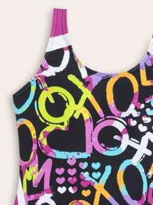 SHEIN Nuevo conjunto de traje de baño de una sola pieza con estampado de letras para niñas adolescentes