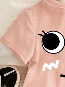 SHEIN Baby Girl Casual Short Sleeve Round Neck Top, Suitable For Summer - Baby Pink - View 4