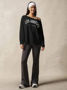 VARSITIE Top de antrenament cu mânecă lungă, lejer, cu guler înclinat, tricou imprimat cu mânecă lungă