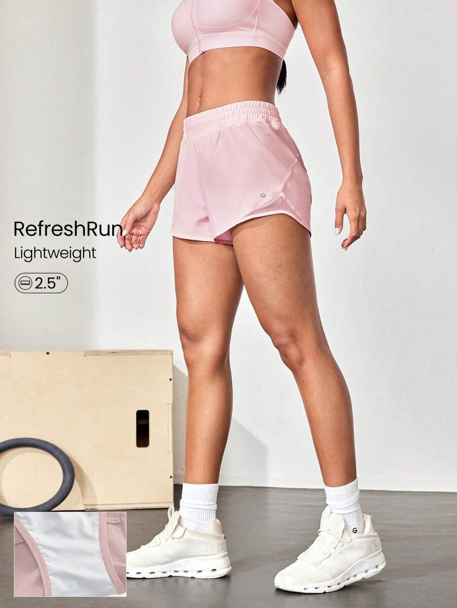 GLOWMODE Quần chạy bộ phản quang VitalSwift siêu nhẹ thấm mồ hôi cạp vừa có thể điều chỉnh dây rút kèm quần lót chống mùi tích hợp Túi khóa kéo phía sau Bài tập luyện chạy bộ cường độ cao - Hồng - Xem 1