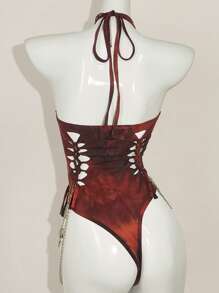 SHEIN ICON Coachella Beaded Summer Outfits For Women Boho Vacation  Country Concert Outfit  Tie-Dye Cross-Back Halter Neck Woven Chain Decor Bodysuit