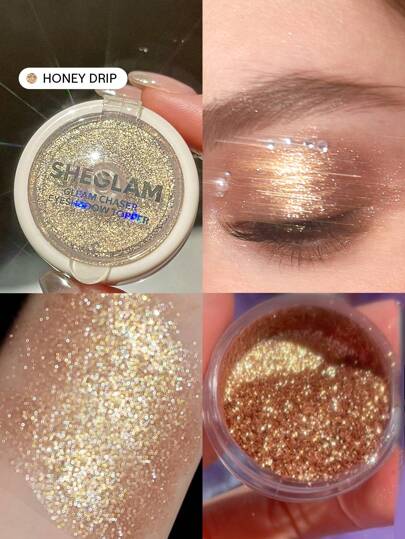 SHEGLAM Gleam Chaser Eyeshadow Topper-Honey Drip Gold Glitter Eyeshadow Powder Shimmer Finish Blendable Smooth Shiny Eyeshadow Jenama Kecantikan Makeup Cat Muka Kosmetik Untuk Wanita Perempuan Sesuai Untuk Musim Gugur Musim Sejuk Ideal Untuk Y2K Fesyen Mewah Sesuai Untuk Hari Lahir Hadiah Pesta Krismas Warna Terbaik Sedia