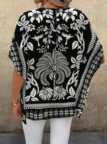 EMERY ROSE Women's Casual Loose V-Neck Spliced Web Design Shirt For Summer - Multicolor - View 2