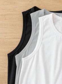 SHEIN Leap Crew 3 件套青少年男童休闲街头服饰可爱图案圆领背心，适合通勤、上学、日常休闲装、运动、春夏季 - 灰色 - 查看 5