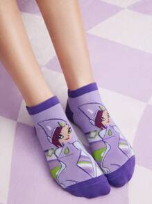 The Winx X SHEIN 6 đôi tất mắt cá chân họa tiết nhân vật hoạt hình dành cho nữ, tất gót chân mềm mại, thoáng khí, gia cố, phù hợp cho mọi mùa - Nhiều màu - Xem 7