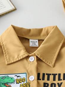 Ensemble casual de plein air pour bébé garçon, chemise à col ouvert à l'avant avec impression d'animal mignon et slogan, pantalon avec poches et chapeau seau