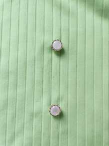 Women's Elegant Ruffle Button Bodycon Short Sleeve T-Shirt - Green - View 3