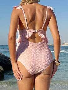 SHEIN Maternity Summer Elegant Floral Fabric Ruffled Cute One-Piece - Pink - View 2