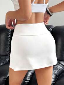 SHEIN EZwear 大码休闲运动简约重叠腰前开衩下摆半身裙（含打底层）