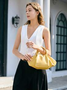 SHECARRY 女士时尚百搭休闲简约手提包 - 黃色 - 查看 6