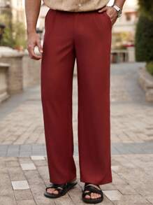 Manfinity Homme Men's Casual Solid Color Straight-Leg Pants - Coffee Brown - View 5