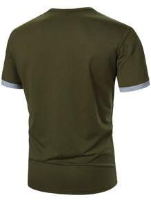 Manfinity Homme Men's Contrast Color V-Neck Short Sleeve Casual T-Shirt
