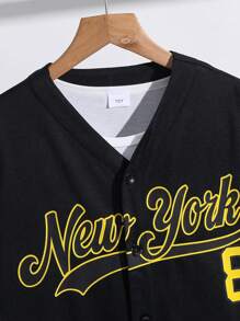 Tween Boys' Casual Versatile Comfortable Printed Patchwork Knit Open Front Loose Cardigan - Black - View 4