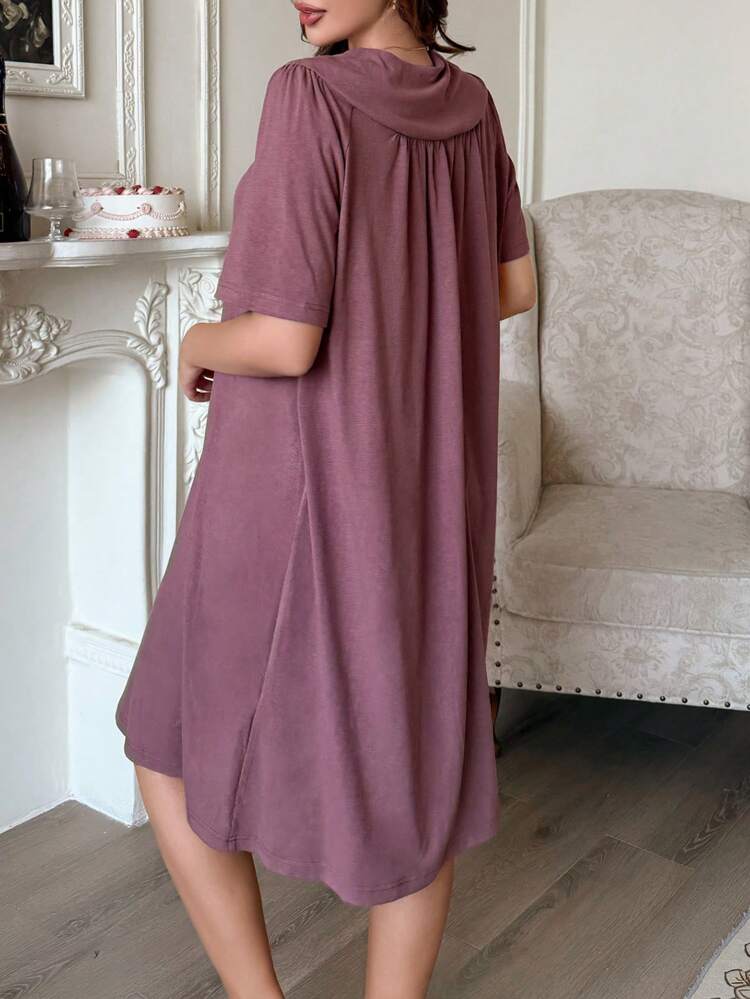 Lace Patchwork Tie Bow Decor Loose Fit Casual Dress For Women Pajama
