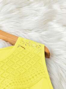 SHEIN LUNE Plus Size Casual Solid Color Lace Patchwork Tank Top - Yellow - View 4