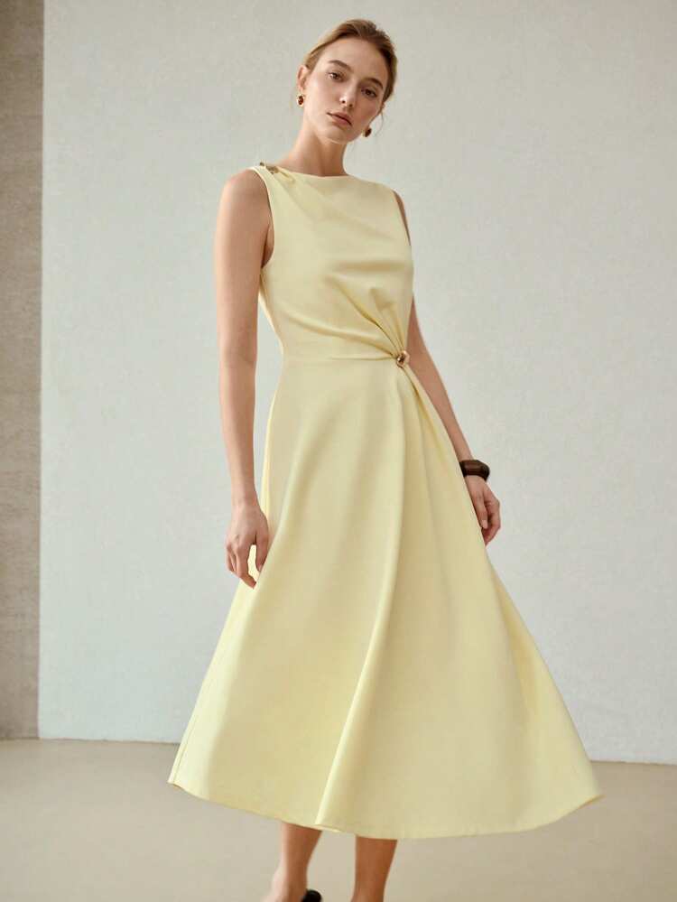 METAL DECOR ASYMMETRICAL HEM DRESS