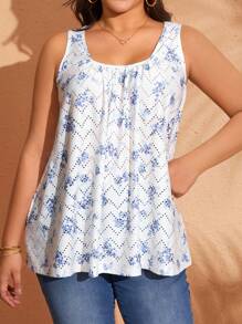 EMERY ROSE Plus Size Women Floral Print Ruffle Casual Tunic Top For Vacation - White - View 1