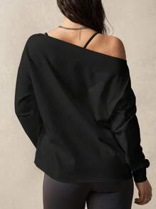 VARSITIE Top de antrenament cu mânecă lungă, lejer, cu guler înclinat, tricou imprimat cu mânecă lungă