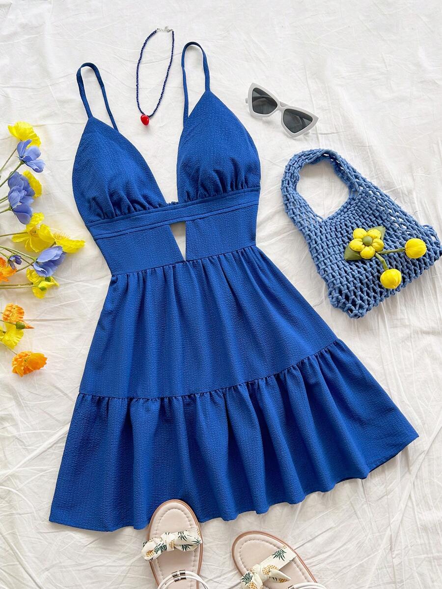 Soleia Vacation Casual V-Neck Sleeveless Backless Red Dress,Summer Dresses For Women - Royal Blue - View 1