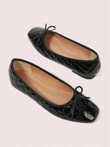 CUCCOO DOLLMOD Round Toe Suede Flat Shoes With Bow, Color Matching Metal Rivet Decor, Slip-On Ballet Flat Ladies Casual Shoes - Black - View 9
