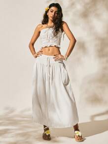 Easelle 白色编织系带抹胸上衣和半裙两件套女装 - 白色 - 查看 7