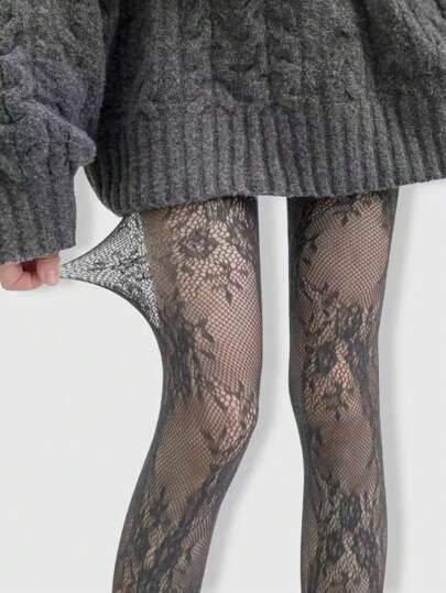 Kawaii Collant sexy e alla moda in rete elastica con motivo floreale