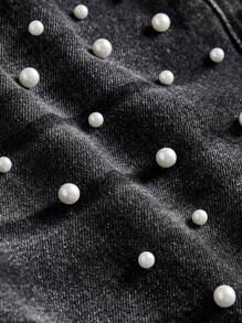 ROMWE MEN ROMWE Avant Pantalones vaqueros casuales de moda para hombres con adorno de perla falsa lavada