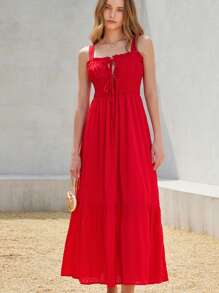 Aveloria Rosie Elegante abito lungo a-line da donna in stile francese, con scollo a bretelle, vita arricciata e balza con volant
