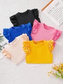 Tween Girls' Casual Solid Color Cap Sleeve T-Shirt, Summer,Holiday,Travel - Royal Blue - View 3